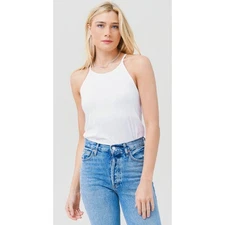 FRAME Le Mid Rise Cami Racerback Shelf Bra Tank Top Organic White *tiny flaw* M