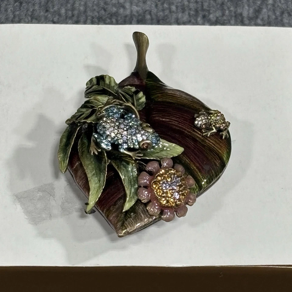 Jay Strongwater Meadow Vincent Frogs on Leaf Trinket Box Enamel SDH7221456 USA - Image 4 of 4