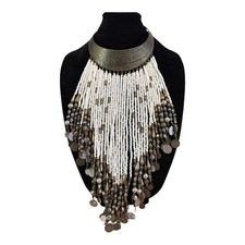 Bib Necklace Resin Seed Beads Tassel Tribal African Long Fringe Boho Festival