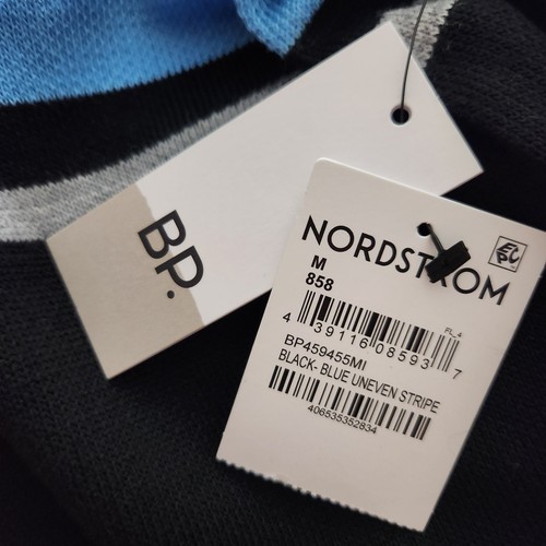 Suéter BP Cuello Simulado 1/4 Cremallera Negro Azul Rayas Desegulares Para Mujer Talla Mediana Nuevo - Imagen 11 de 12