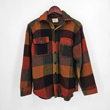 Vintage Melton CPO Wool Plaid Shirt Shacket Men's size Small Orange Brown VTG
