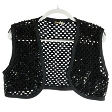 Vintage Glentex Crochet Sequin Open Crop Vest Y2K Punk Fairy Grunge Whimsigoth