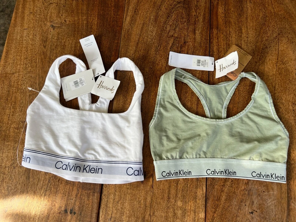 CALVIN KLEIN PAIR OF ATHLETIC LOGO BRAS GREEN & WHITE XS - Image 3 of 4