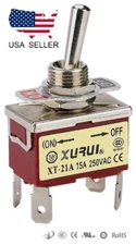 HEAVY DUTY DPST (ON)-OFF MOMENTARY TOGGLE SWITCH - SPADE TERMINALS (21AF)