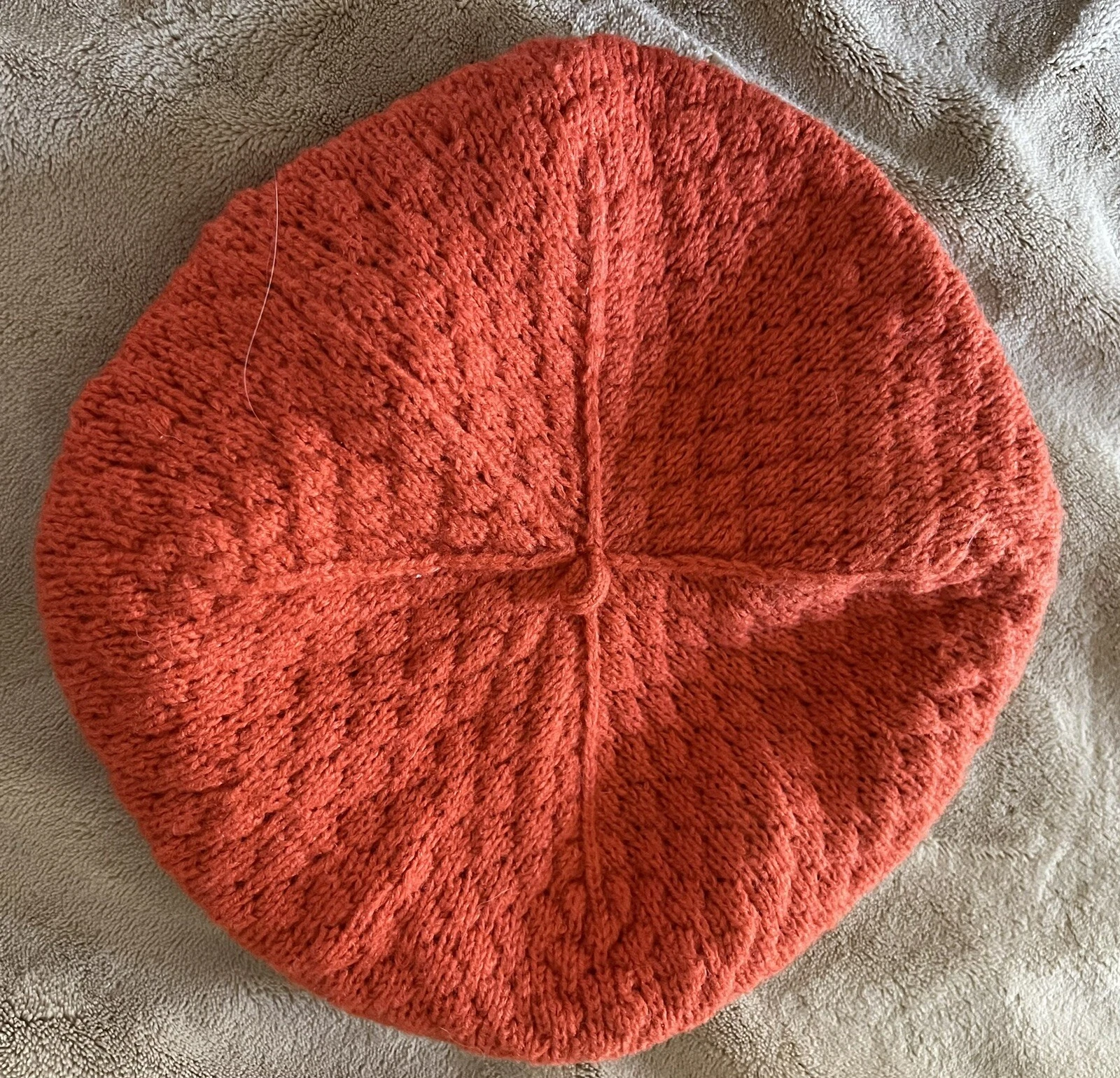 Janie And Jack Knitted Cotton Fabric Lined Beret With Bow Coral Orange 2T To 3