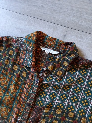 Apricot Brown & Green Patchwork Prints Shirt Dress Boho Retro Smart Casual UK8 - Picture 11 of 18