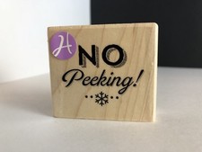 No Peeking Rubber Stamp New Snowflake Wood Mounted Gift Tag Hampton Art 2" Long