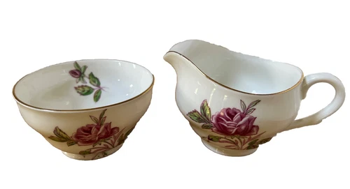Adderley England Sugar and Creamer Set with Sweet Pink Rose Bone China Vintage