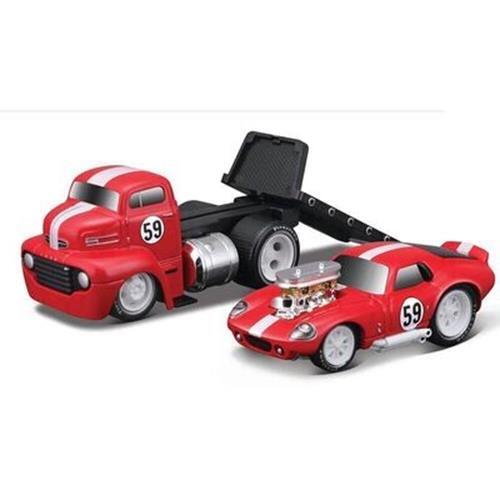 1:64 1950 Ford COE Flatbed / Shelby Cobra Daytona -- Muscle Machines Transports - Picture 1 of 1