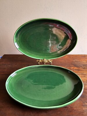 NIB 2 Vicrays Oval Green Lead-free Nonstick Chip Resistant Stoneware Platters