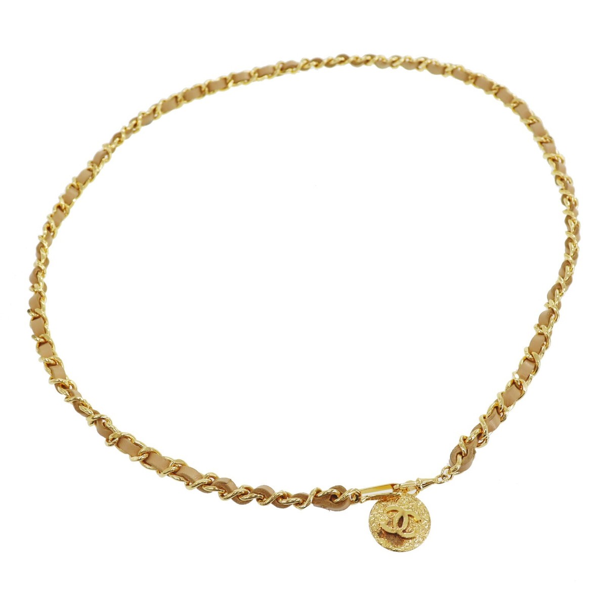 CHANEL Used CC Logos Chain Belt Beige Gold Vintage #BS616 S CHANEL Used CC Logos Chain Belt Beige Gold Vintage #BS616 S