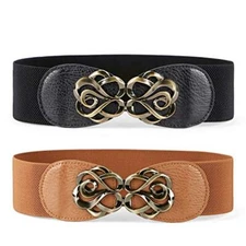 2 Pack Women Stretchy Belts for Dresses Elastic Wide Waist Belts Gift for Family