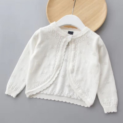 Girls Knitted Cardigan Pure Cotton Hollowed Outwear Small Shawl Kid Sweater Coat
