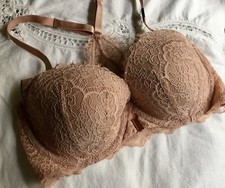 Victoria s Secret Dream Angels Lightly Lined Demi Bra 32DD Tan Lace Front Close