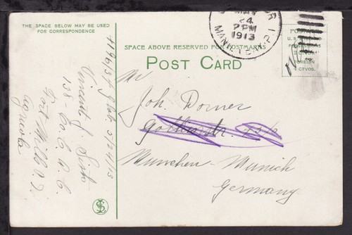 PHILIPPINES ISLANDS USA 1913 MANILA BAY POSTCARD PACK DONKEY TRAIN to GERMANY - Picture 2 of 2