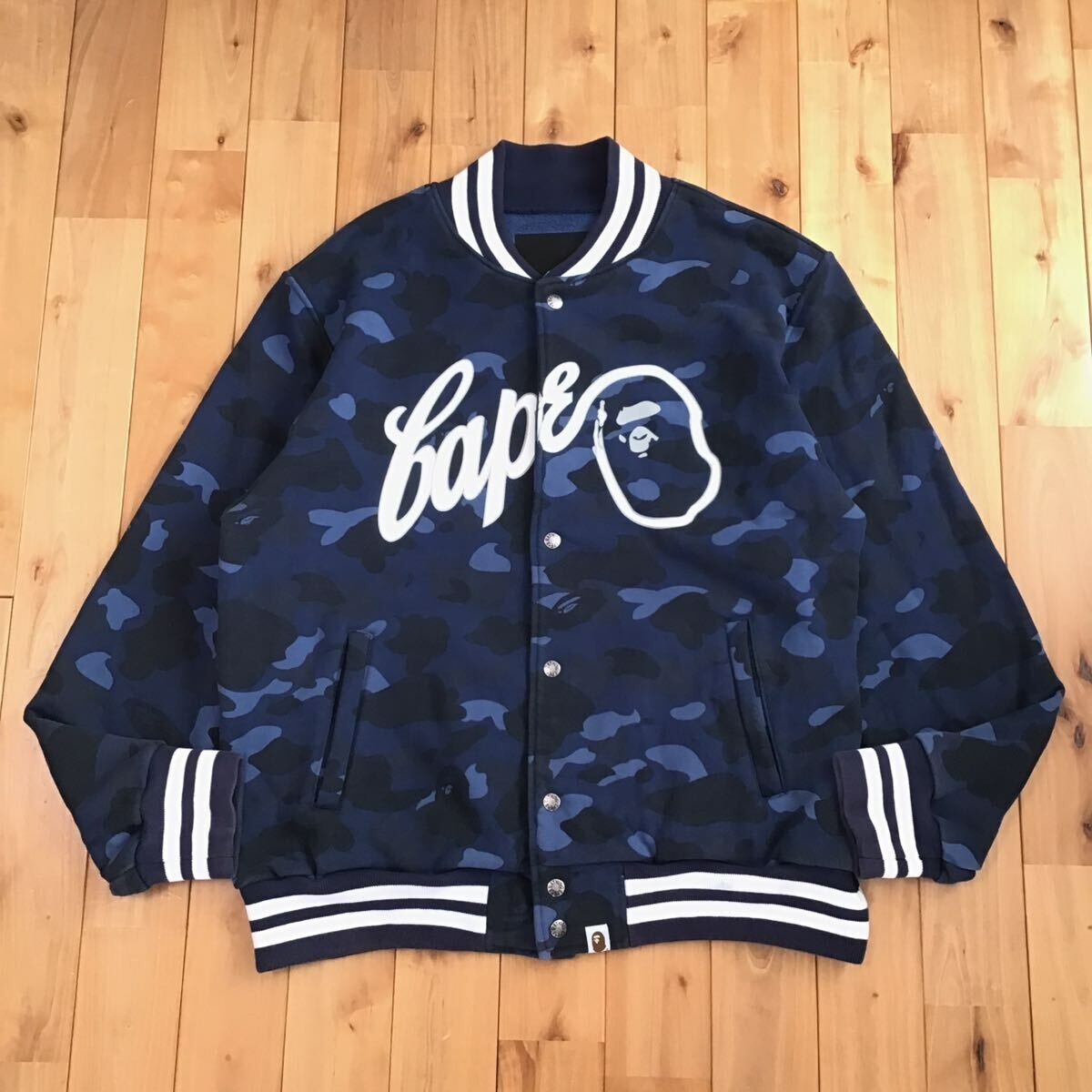 NIGO Bape camo blue スタジャン varsity jacket BAPE Blue camo sweat varsity jacket a bathing ape NIGO Size L | eBay