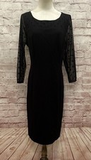 Talbots Dress 10 Black Polka Dot Sheer Mesh 3/4 Sleeve Midi Shift Sheath