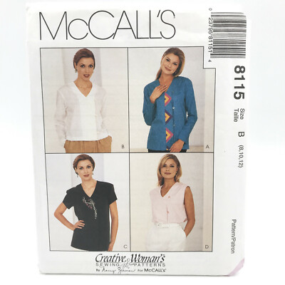 McCalls 8115 V Neck Blouse Top Loose Buttoned Misses Size 8 12 Sewing Pattern