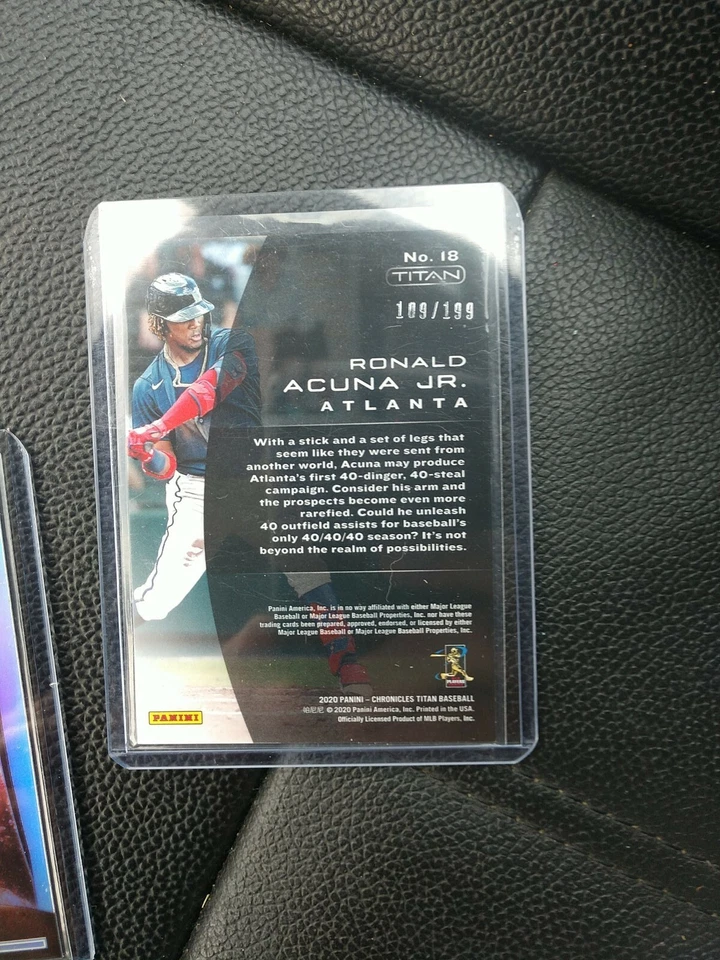 Ronald Acuna Jr 2020 Chronicles TITAN /199 Ruby #18 & Dylan Cease Silver Holo RC - Image 4 of 4