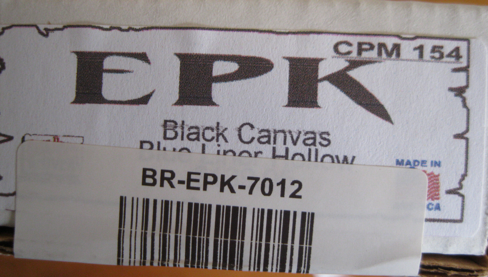 Bark River Knives EPK CPM 154 steel. Black Canvas scales blue liners