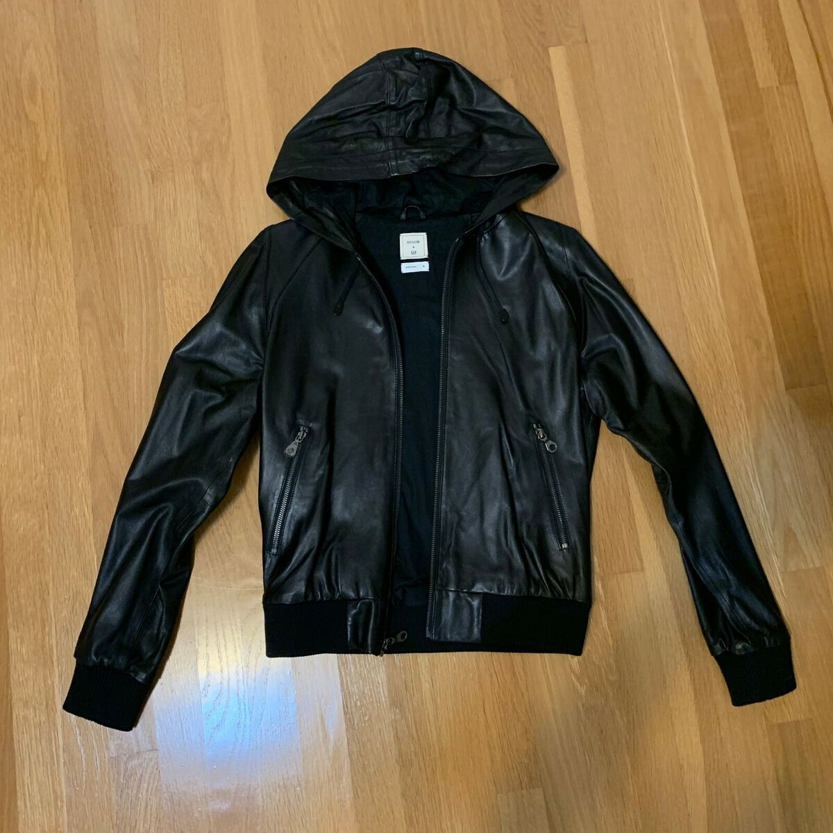 Gap x GQ En Noir Black Hooded Leather Jacket Small Rare | eBay Gap x GQ En Noir Black Hooded Leather Jacket Small Rare | eBay