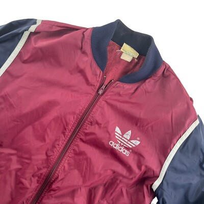 VTG Adidas Maroon/Blue Nylon Trefoil Windbreaker Jacket • Small
