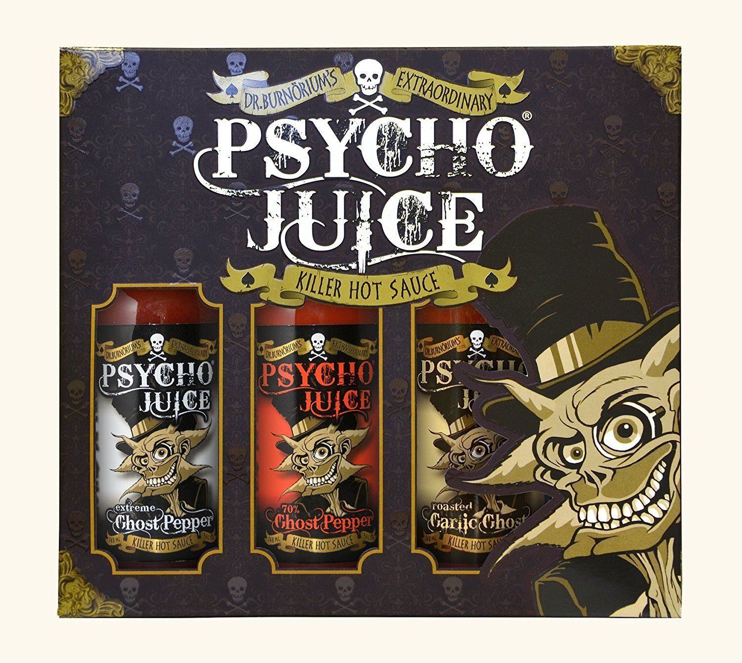 Psycho Juice Trio Chilli Sauces Extreme Ghost Pepper Ghost Pepper Roasted Garlic
