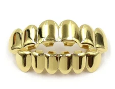 18K Gold Plated Top & Bottom Mouth Teeth Stainless Steel Grillz Set + Mold Set