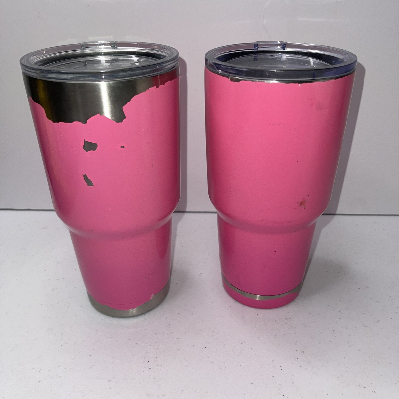 2 YETI  30 oz Steel TUMBLER Rambler With Drink Thru Lid Hot Pink pealing