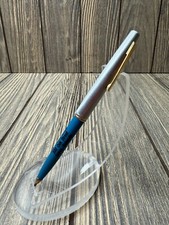 Vintage Eaton Bank CO Blue & Silver Ballpoint Pen With Gold Clip