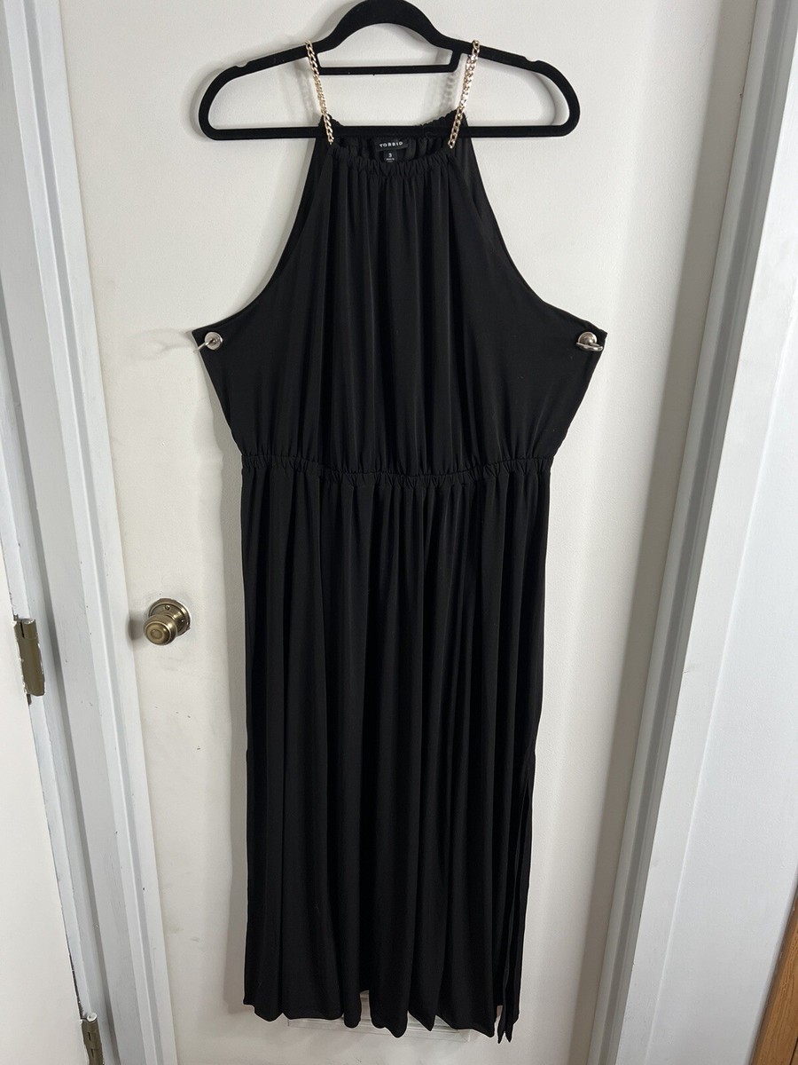 TORRID Formal Black Maxi Dress Halter Gold Chain Neck Side Slit Plus Sz 3 |  eBay