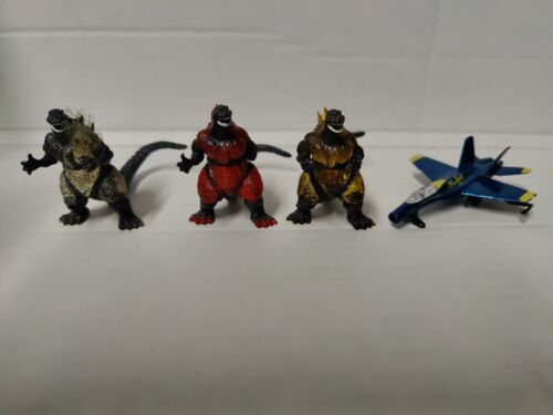 Vtg Burning Godzilla Mini Fig 2.5 Collectible Classic Monster Toy Blu Angels Jet - Picture 1 of 21