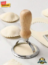 1pc Round Dumpling Mold with Wooden Handle - Dough Press Tool for Kitchen