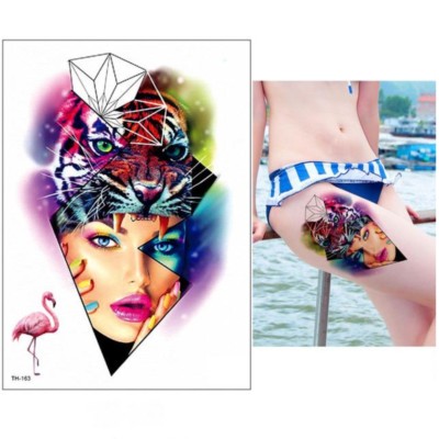 Temporäres Tattoo Tiger Model Flamingo Bunt Design Klebetattoo