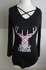 Reindeer Merry Christmas Women Long Sleeves Shirt Size S