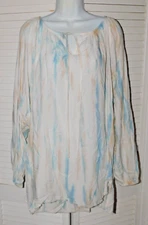 Joan Vass Size 2X Multicolor All Rayon Tie Neck Womens Peasant Blouse Brand New
