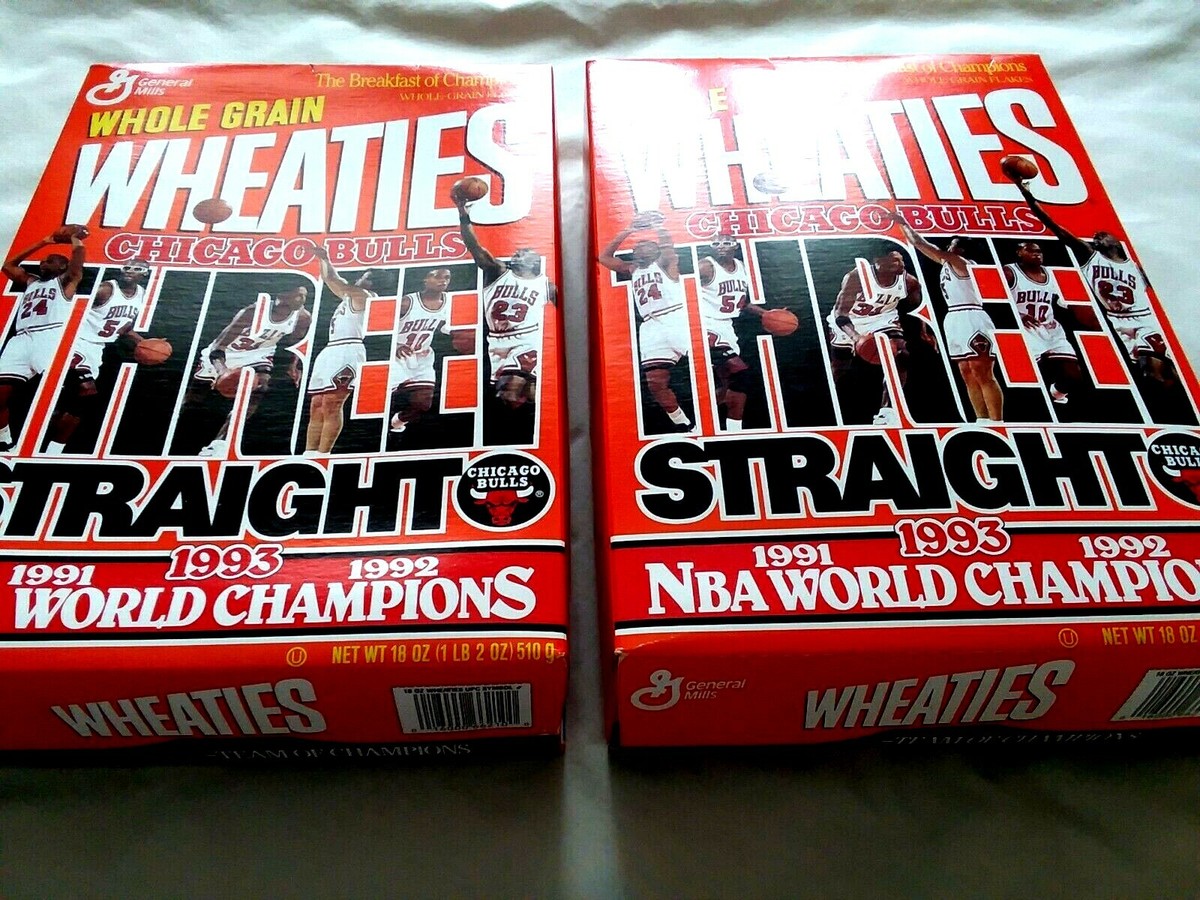 Wheaties Whole Grain Cereal Box with Chicago Bulls THREE STRAIGHT 