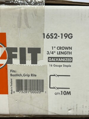 EZ-Fit 16S2 1'' Crown x 3/4'' Length Galvanized 16 Gauge Staple (10,000 ct)