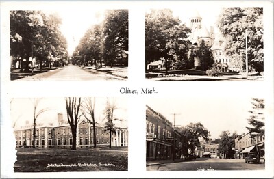 RPPC Multiple Views of Olivet Michigan- 1930-1950 Photo Postcard- Street Scenes