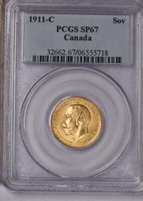 1911-C Canada Gold Sovereign PCGS SP67. Spectacular Rarity.