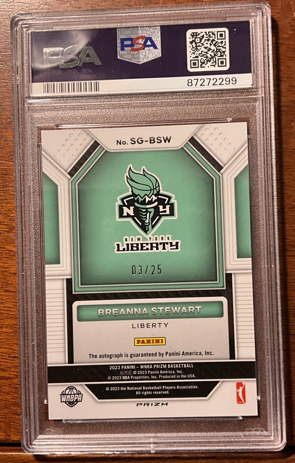 Breanna Stewart PSA 10 2023 Prizm Mojo Autograph #3/25 view 2
