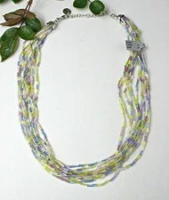 NEW ZAD ZONE7 10 Strand Beaded Necklace ~ Pastel Colors Tube Glass Beads ~ Gift