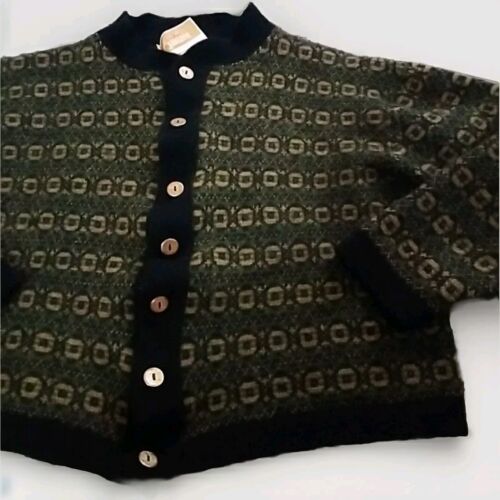 Vintage 60s Jantzen Women's Mohair Cropped Wool Blend Cardigan XL Patterned C21 - Picture 2 of 8