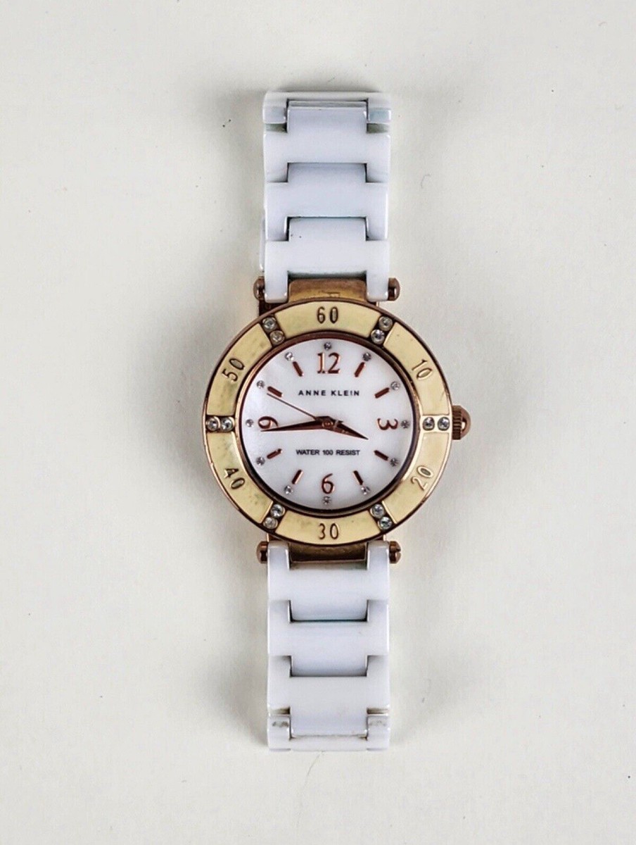 Anne Klein White Ceramic Crystal Bezel Women