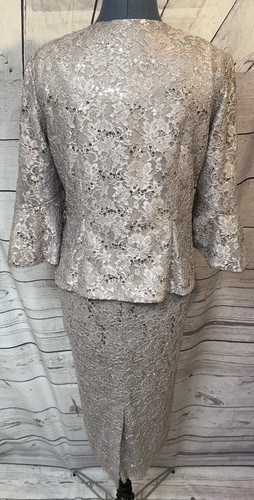 Alex Evenings 2-Piece Evening Sequin/Lace Dress Sliver Size 10 - Picture 5 of 7