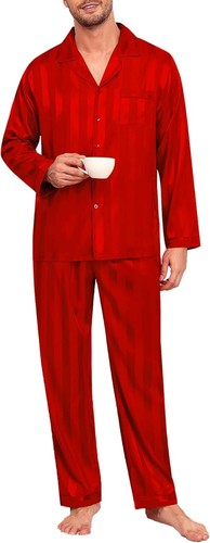 Mens Silk Satin Pajamas Set Long Sleeve Button Down Two Piece Sleepwear Loungewe - Picture 25 of 35
