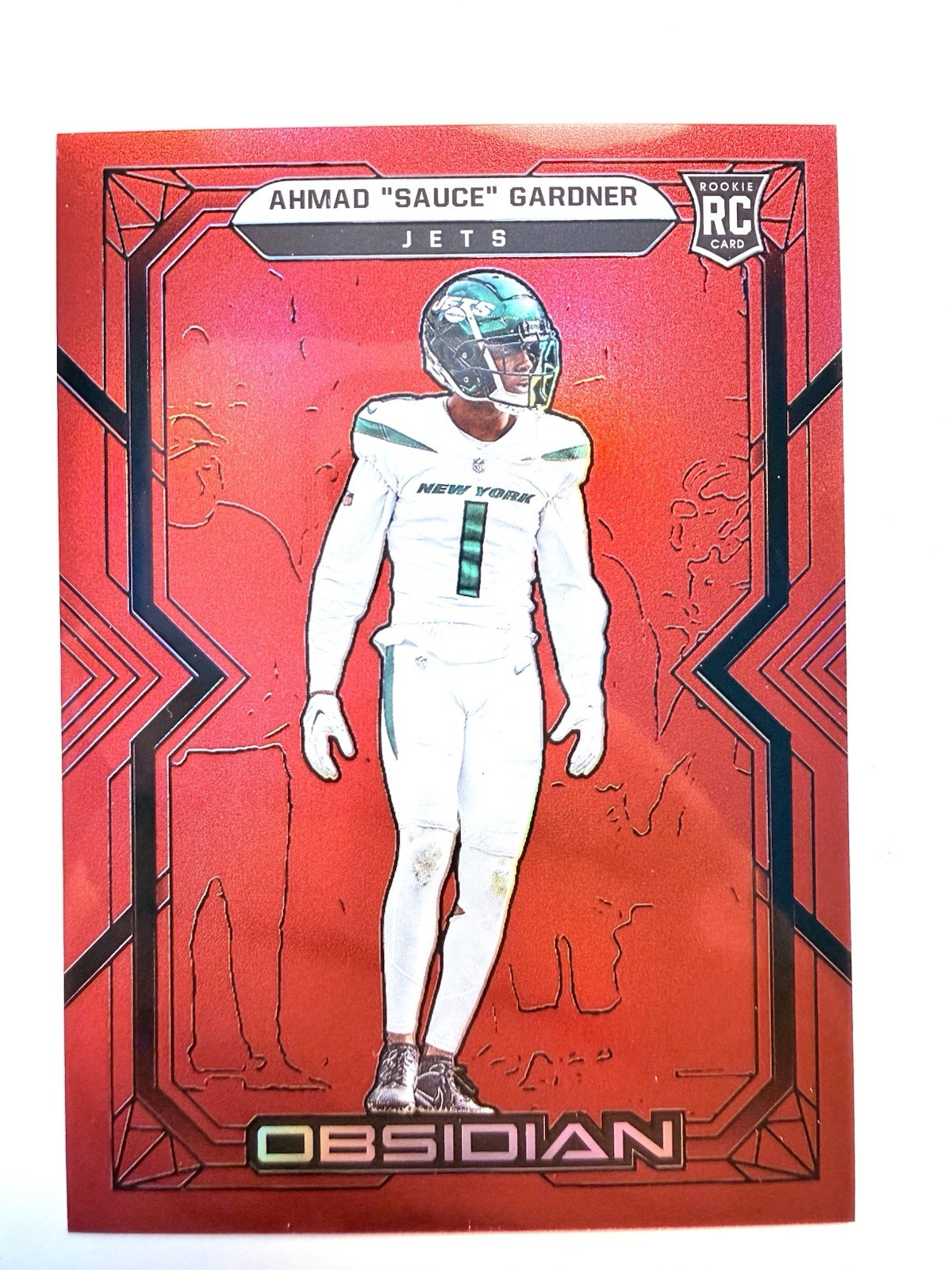 2022 Obsidian Ahmad "Sauce" Gardner Red Flood RC /29 #131 Jets Rookie SSP