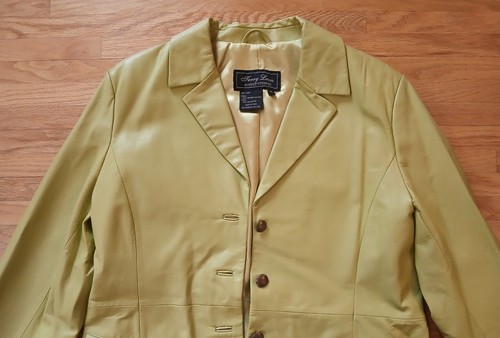 Terry Lewis Womens 2 Piece Leather Suit Set Jacket Pants Medium Lime Green Y2K - Picture 3 of 24