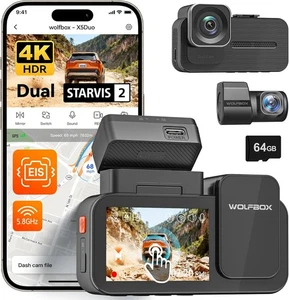 WOLFBOX X5 Duo 4K+2.5K Dash Cam Anti-Shake, 8MP STARVIS2 IMX678 IMX675 Wi-Fi GPS