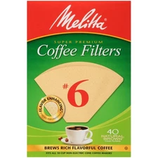 Melitta #6 Cone Coffee Filters Unbleached Natural Brown 40 Count Pack of 12 =480